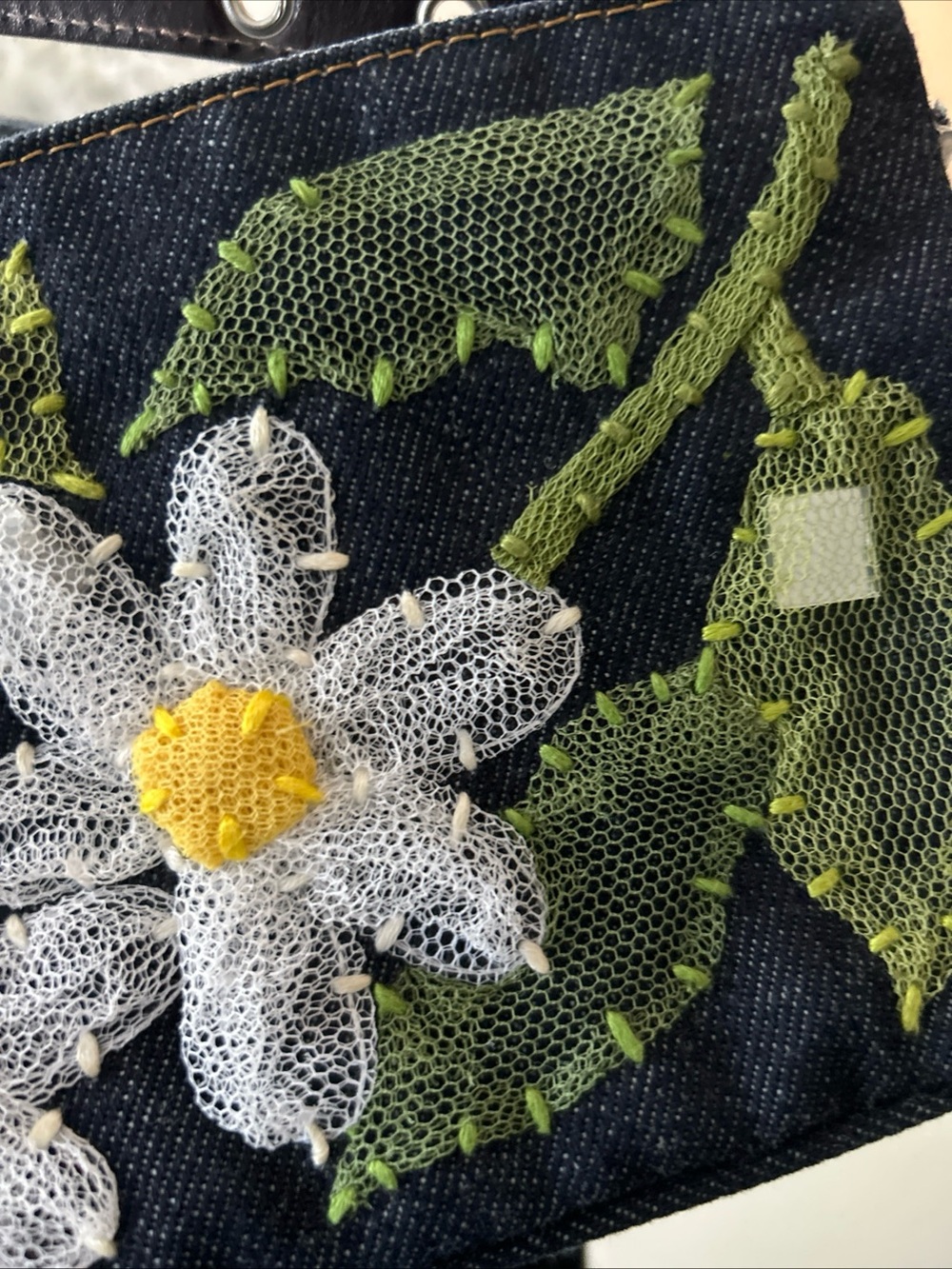 Fendi Denim Baguette with White & Yellow Floral Appliqués and Silver Buckle - Picture 6 of 11